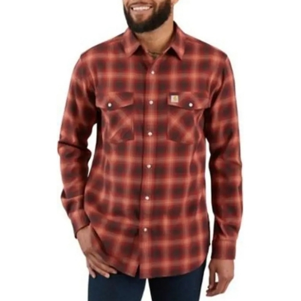 Carhartt Hamilton Relaxed Fit Snap Front Shirt Henna Plaid